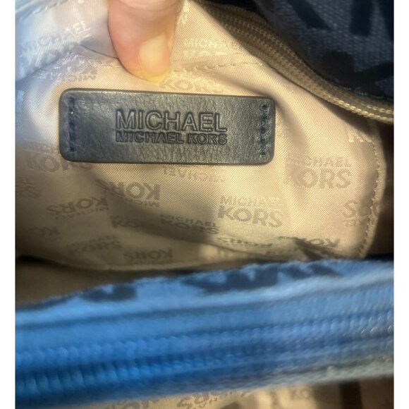 Michael Kors MK Jacquard Canvas Leather Large Drawstring Shoulder Tote Bag Purse - Picture 5 of 13